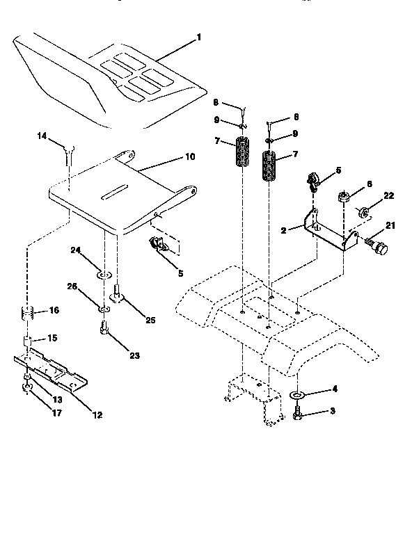 Seat Assembly Diagram and Parts List for 917258110  Craftsman Lawn Tractor