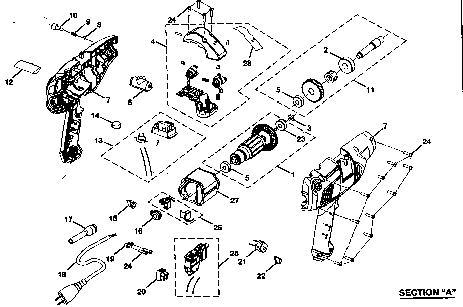 Motor Assy Diagram and Parts List for 315262520  Craftsman Boring Machine