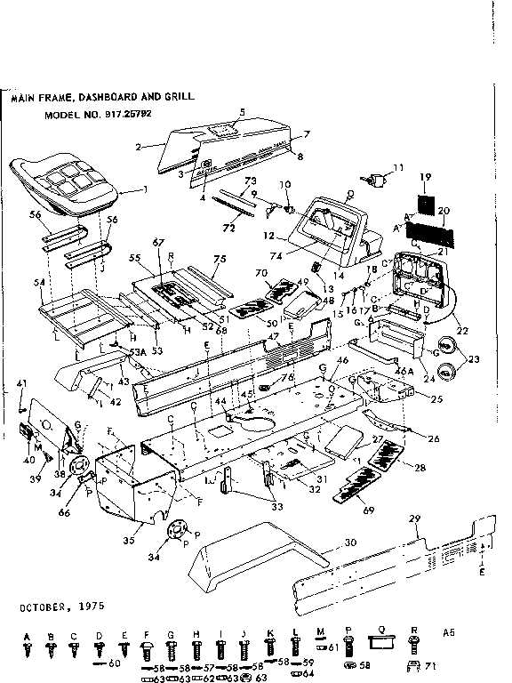 Main Frame, Dashboard And Grill Diagram and Parts List for 91725792  Craftsman Lawn Tractor