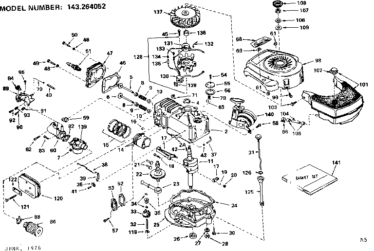 Replacement Parts Diagram and Parts List for 143264052  Craftsman Engine