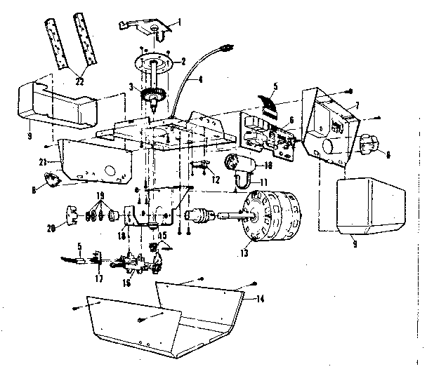 Chassis Assembly Diagram and Parts List for 13953400  Craftsman Garage Door Opener