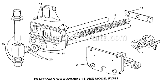 Craftsman Woodworker Vise Diagram and Parts List for 51781  Craftsman Vise