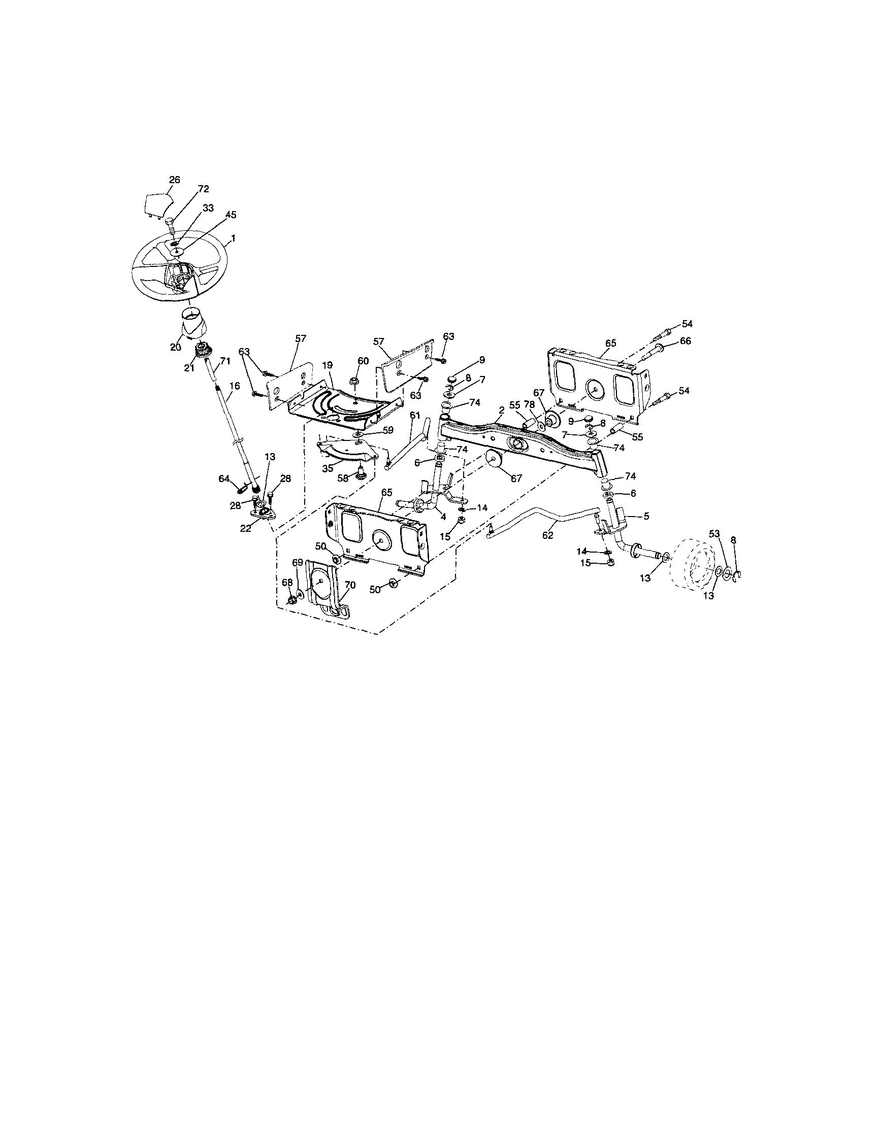 Steering Diagram and Parts List for 917286140  Craftsman Lawn Tractor