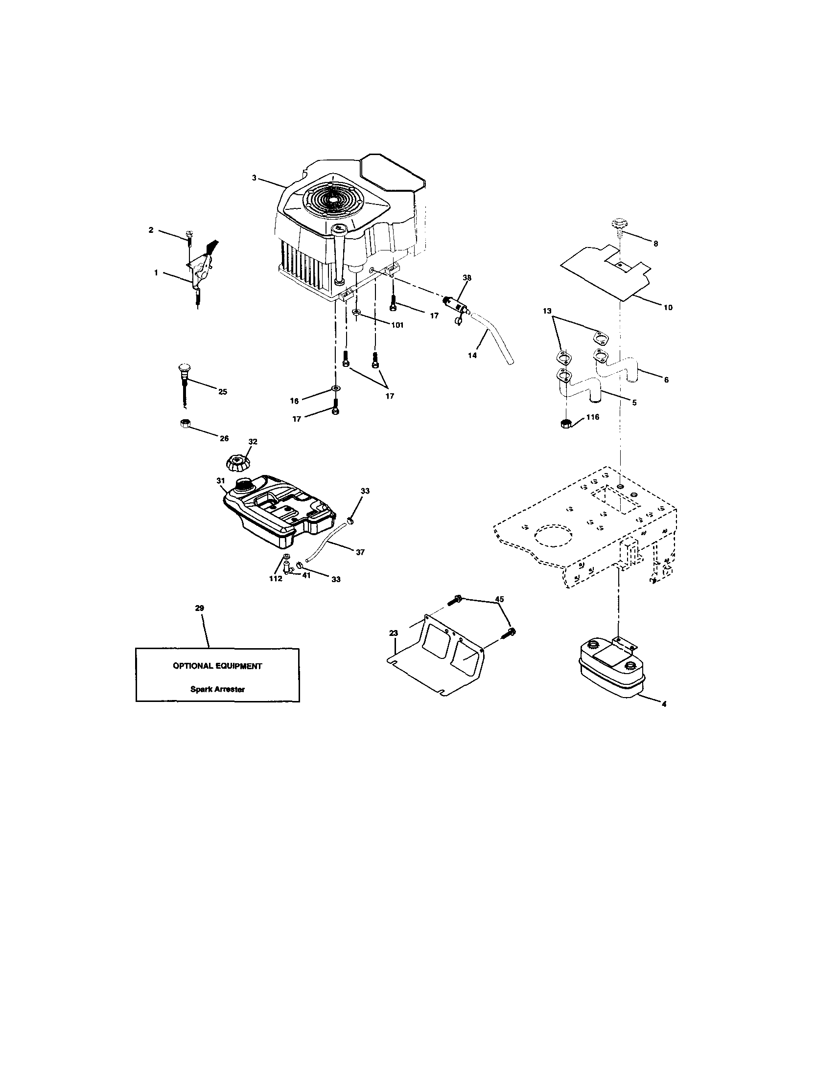 Engine Diagram and Parts List for 917273260  Craftsman Lawn Tractor