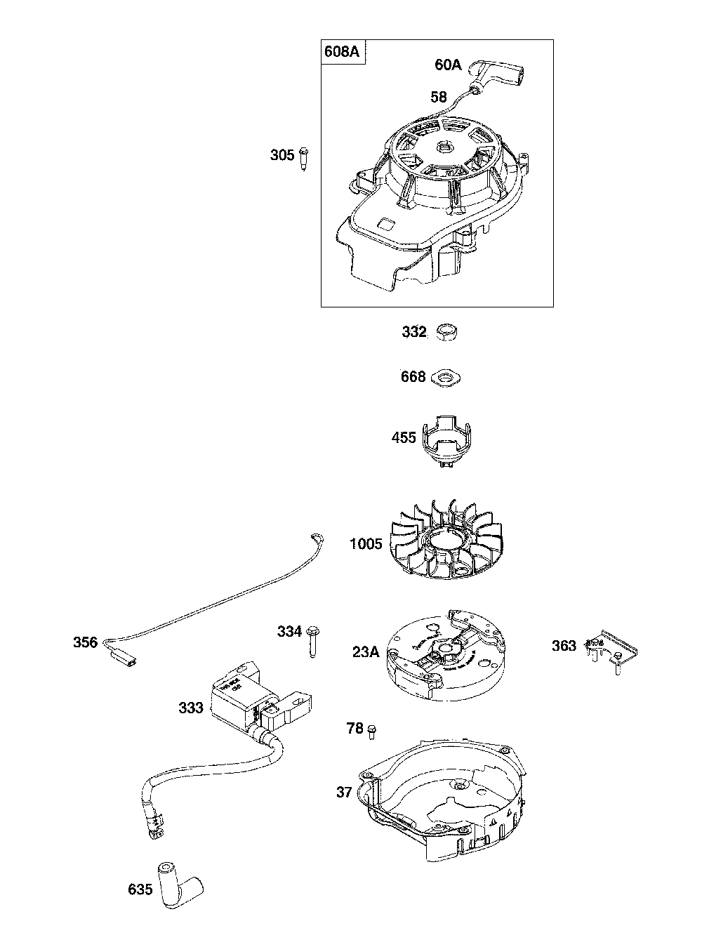 Flywheel/ignition/starter Diagram and Parts List for CMXGMAM7435274  Craftsman Lawn Mower