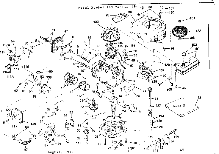 Replacement Parts Diagram and Parts List for 143245132  Craftsman Engine