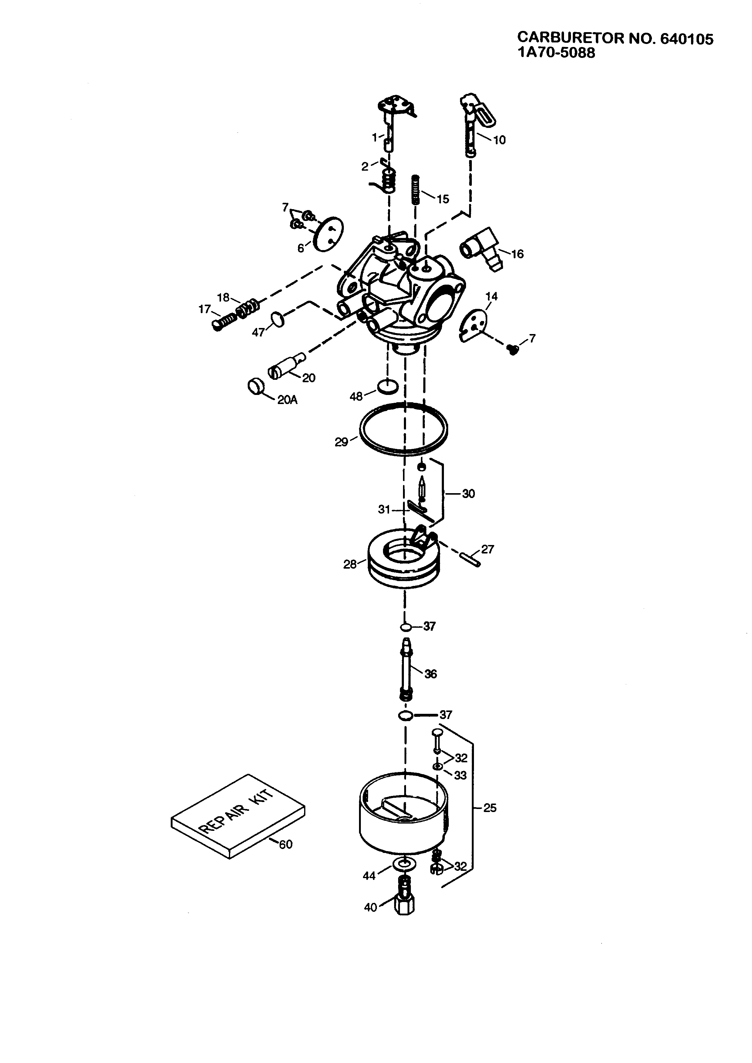 Carburetor 1a70-5088 Diagram and Parts List for 143991203  Craftsman Engine