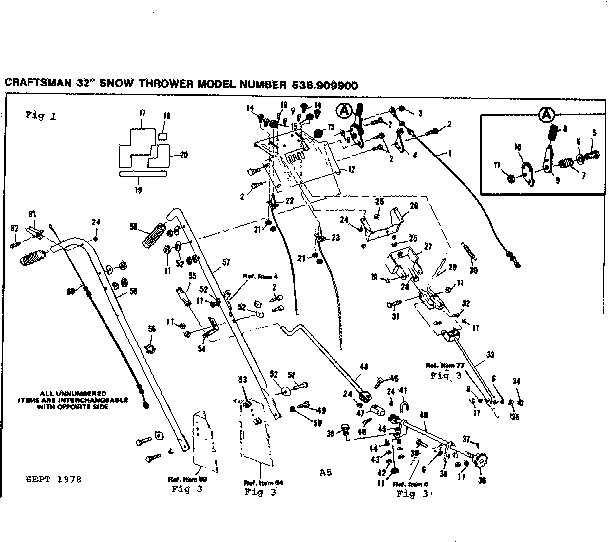 Handle Assembly Diagram and Parts List for 536909900  Craftsman Snow Blower