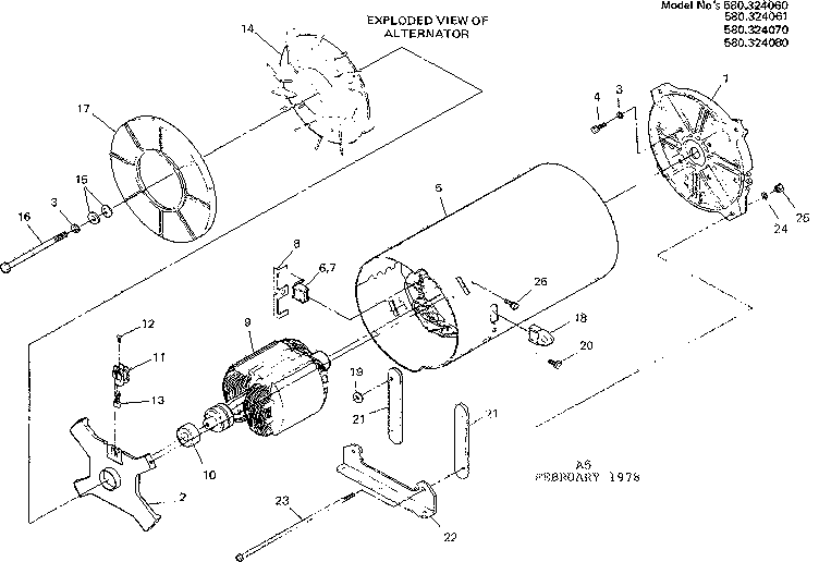 Alternator Diagram and Parts List for 580324061  Craftsman Engine