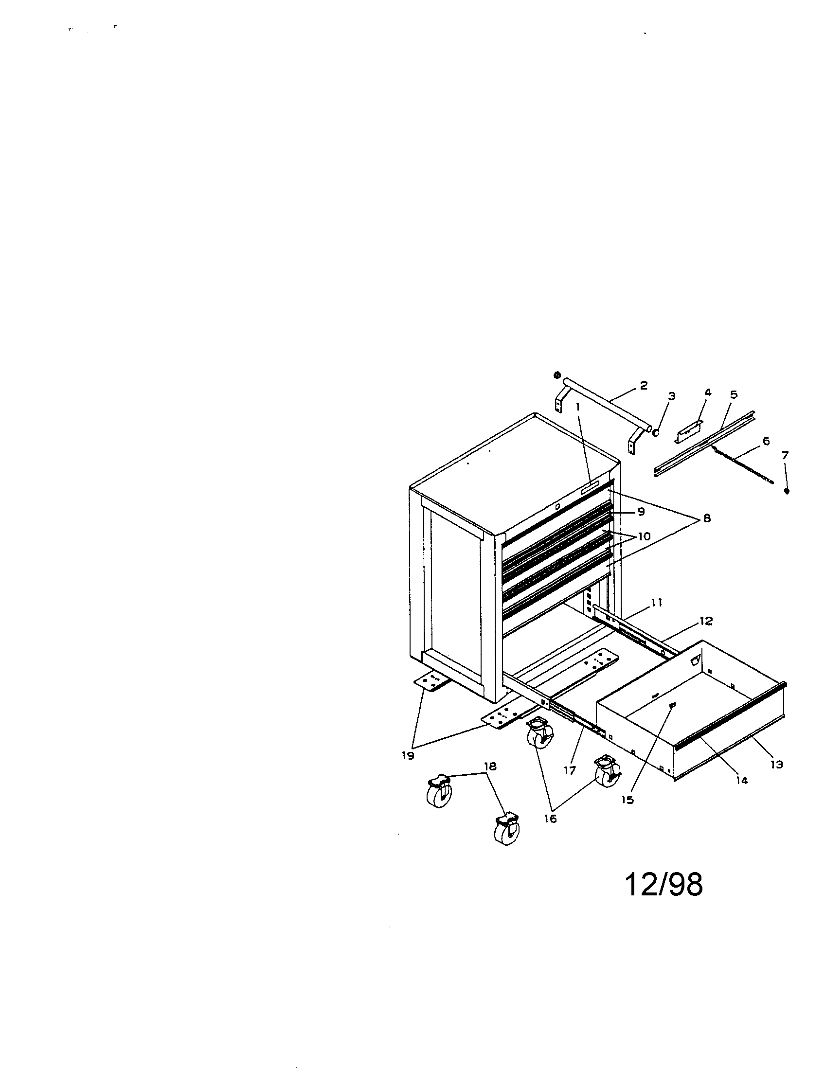 6-drawer Ball Bearing Roll Away Diagram and Parts List for 706659470  Craftsman Tool Stand & Cart