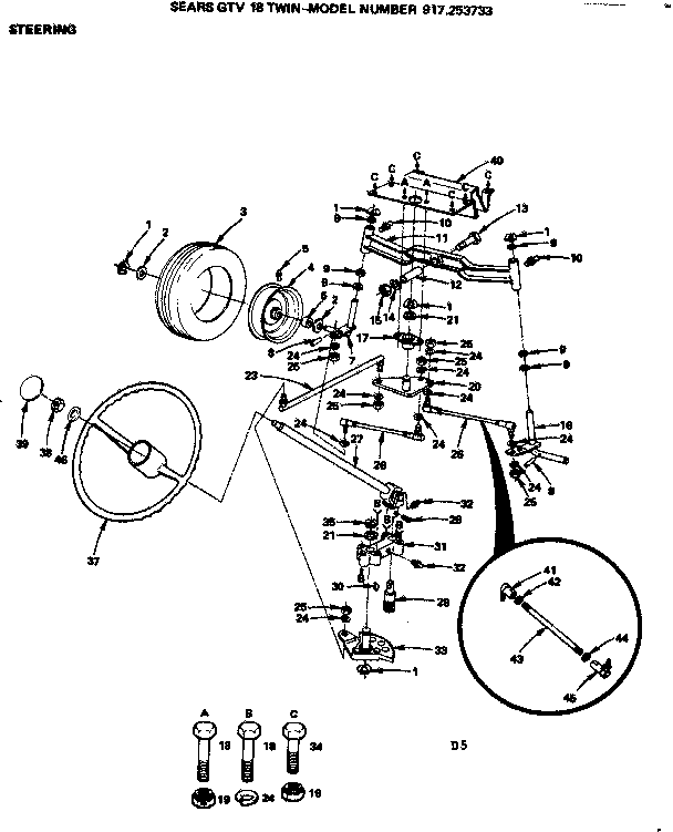Steering Diagram and Parts List for 917253733  Craftsman Lawn Tractor