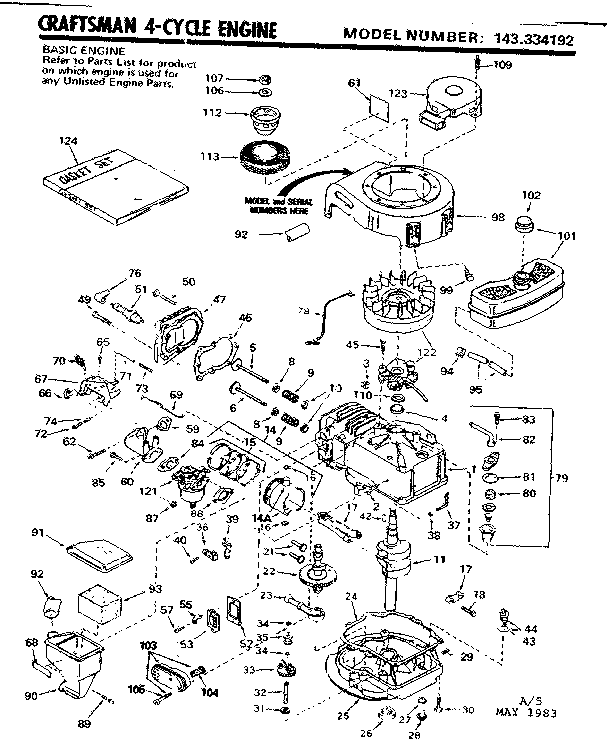 Replacement Parts Diagram and Parts List for 143334192  Craftsman Engine