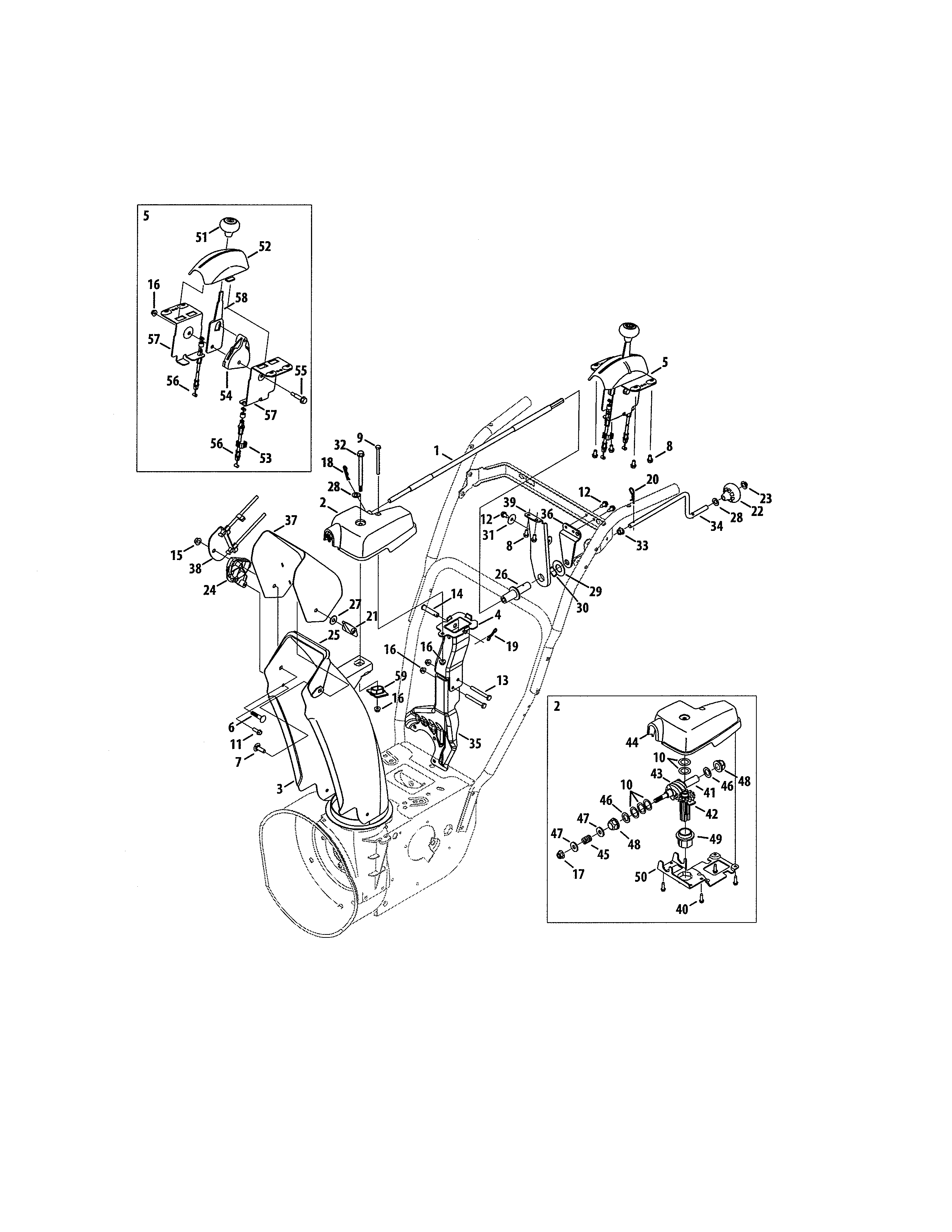 Chute Control/chute Rotation Diagram and Parts List for 247889780  Craftsman Snow Blower