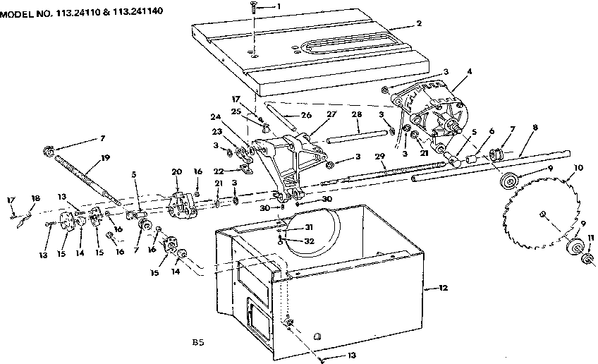 Motor And Control Box Assembly Diagram and Parts List for 113241140  Craftsman Power Motor