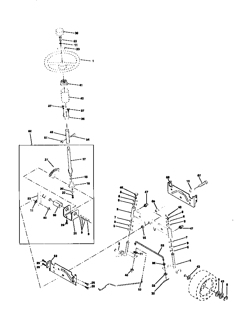 Steering Assembly Diagram and Parts List for 917270630  Craftsman Lawn Tractor