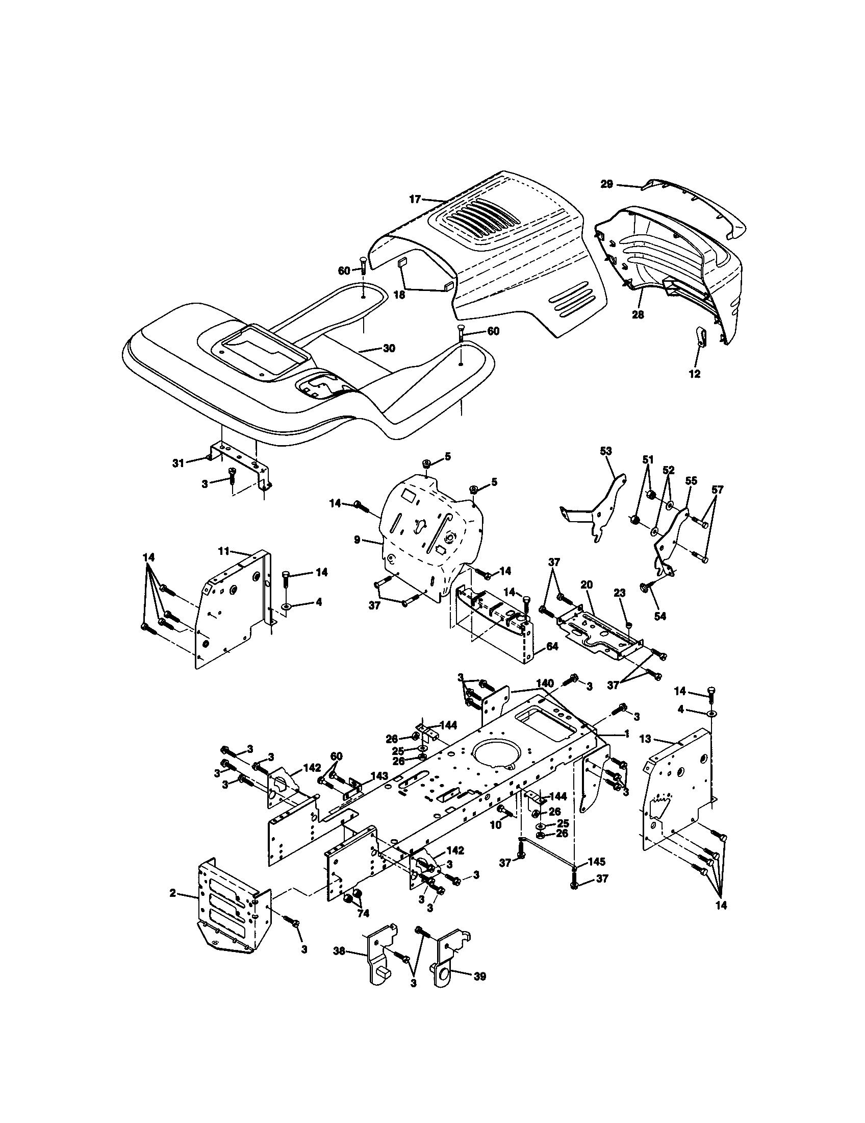 Chassis And Enclosures Diagram and Parts List for 917270633  Craftsman Lawn Tractor