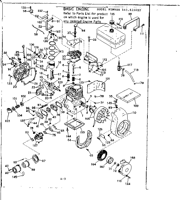 Basic Engine Diagram and Parts List for 143615022  Craftsman Engine