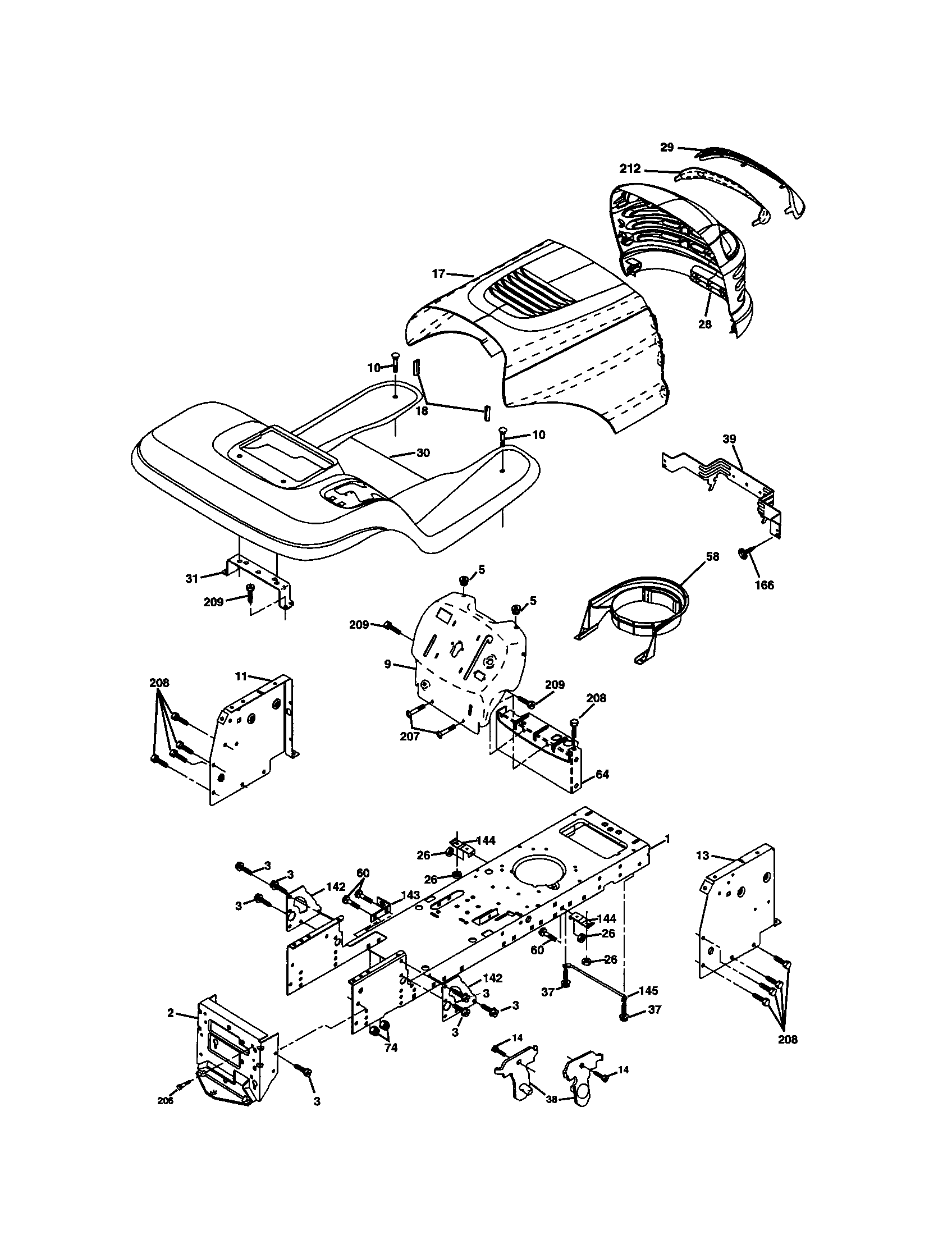 Chassis And Enclosures Diagram and Parts List for 917277442  Craftsman Lawn Tractor