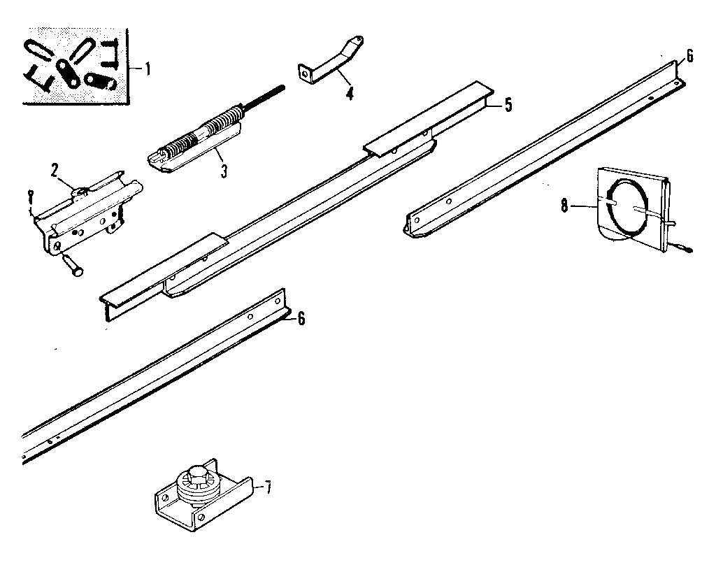 Rail Assembly Diagram and Parts List for 139532006  Craftsman Garage Door Opener