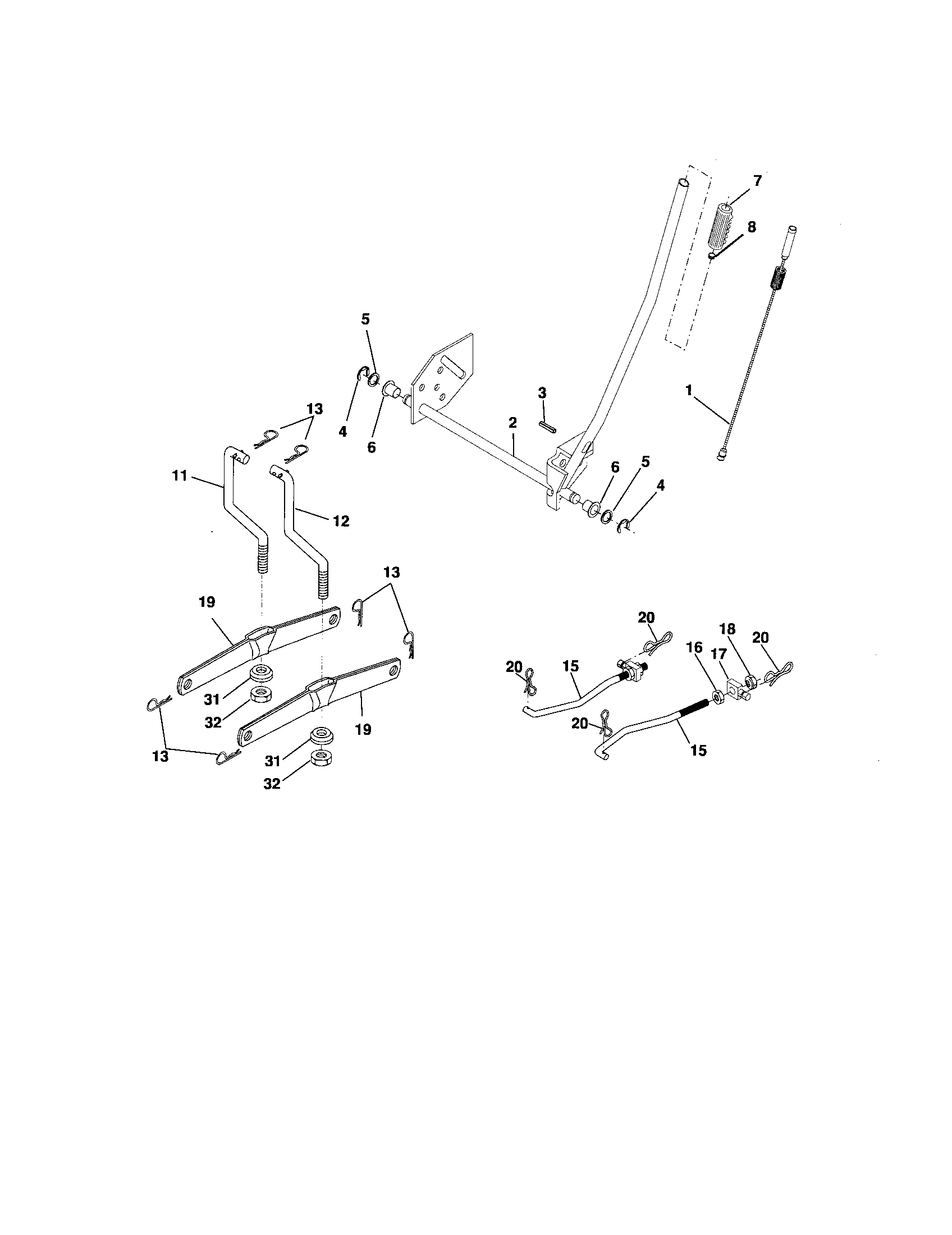 Lift Assembly Diagram and Parts List for 917276820  Craftsman Lawn Tractor