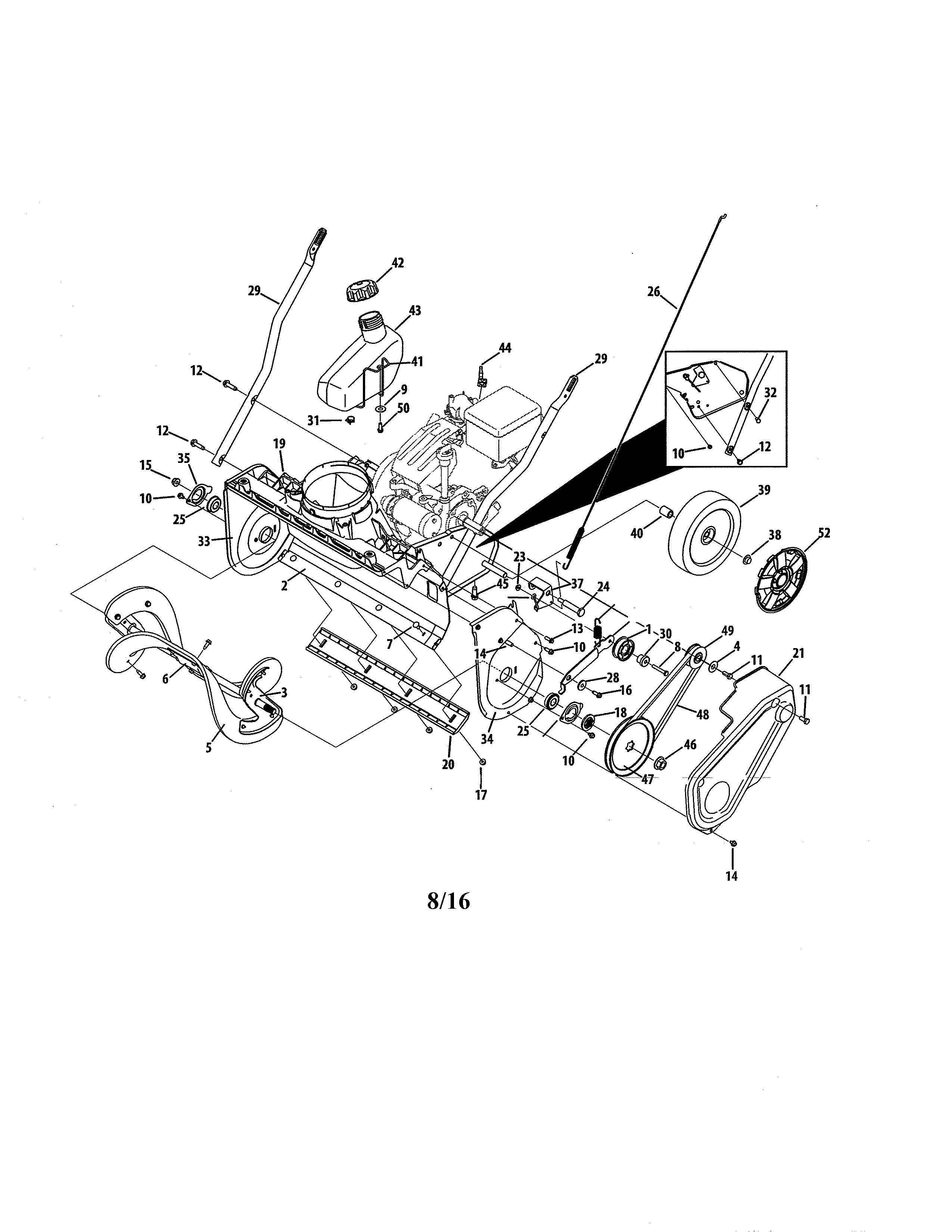 Auger/lower Handle/fuel Tank Diagram and Parts List for 247887803  Craftsman Snow Blower