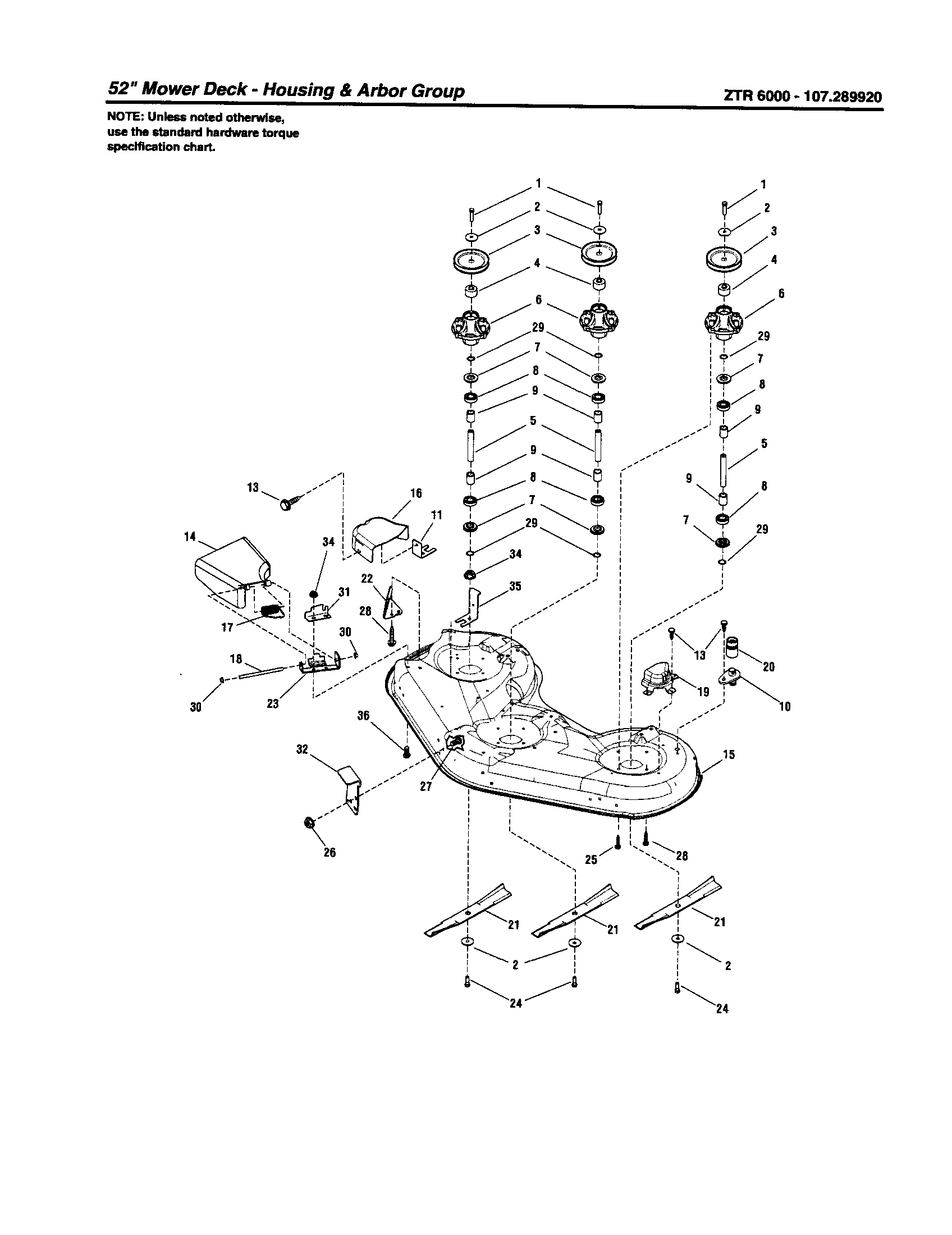52" Deck-housing/arbor Diagram and Parts List for ZTR6000  Craftsman Engine