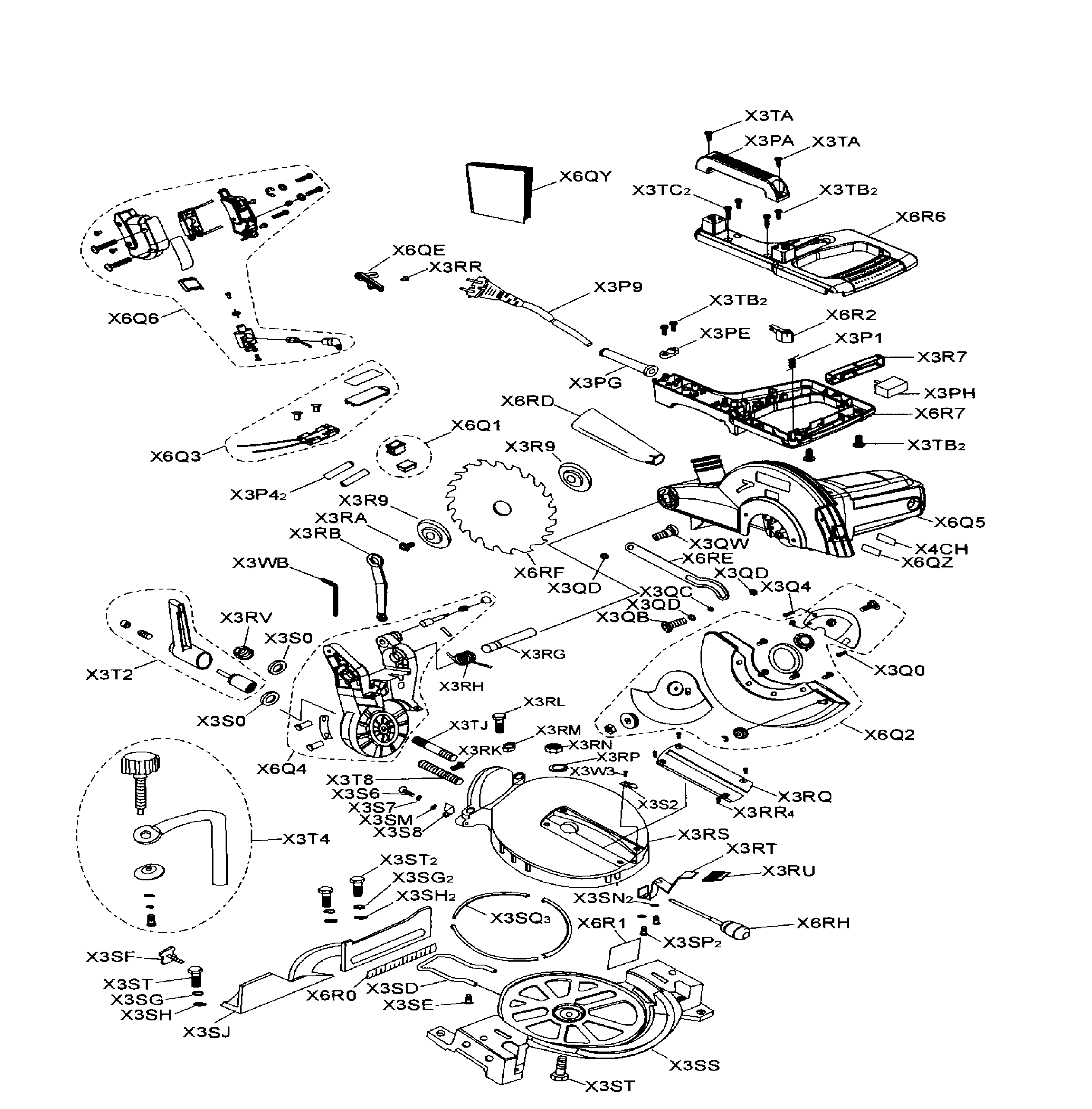 Mitter Saw Diagram and Parts List for 137212361  Craftsman Miter Saw