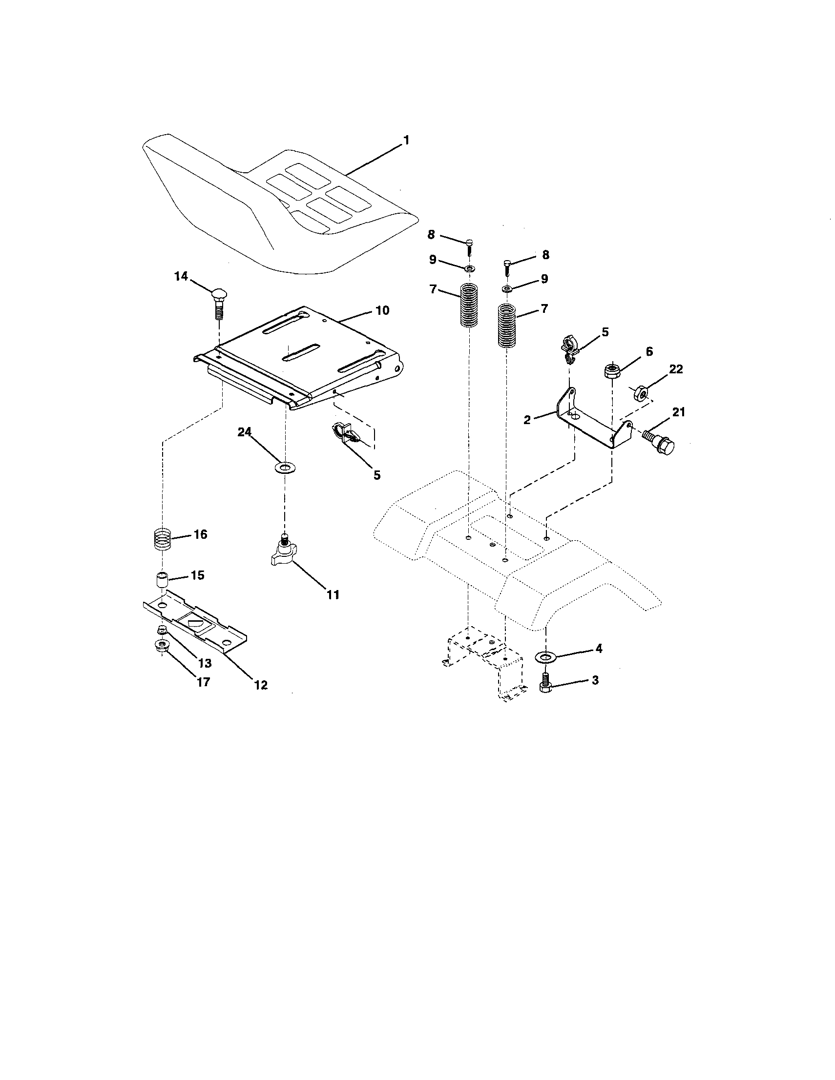 Seat Assembly Diagram and Parts List for 917275764  Craftsman Lawn Tractor