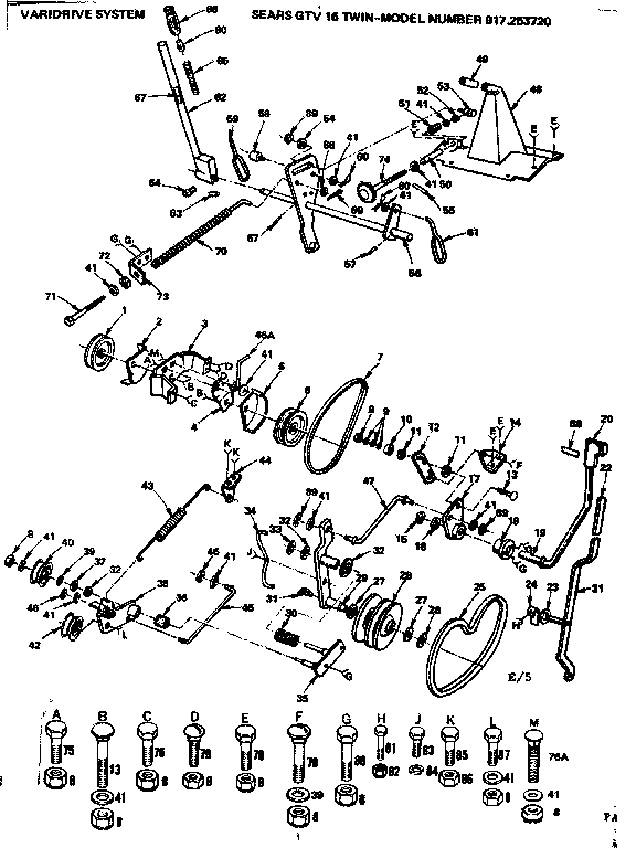 Varidrive System Diagram and Parts List for 917253720  Craftsman Lawn Tractor