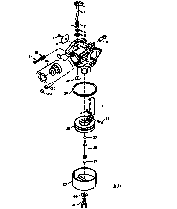 Carburetor No. 640104 Diagram and Parts List for 143640104  Craftsman Lawn Mower
