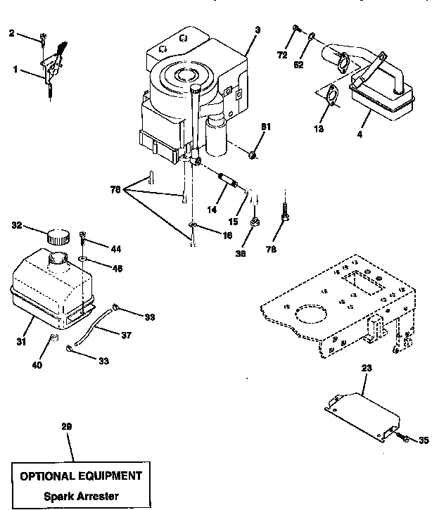 Engine Diagram and Parts List for 917259020  Craftsman Lawn Tractor