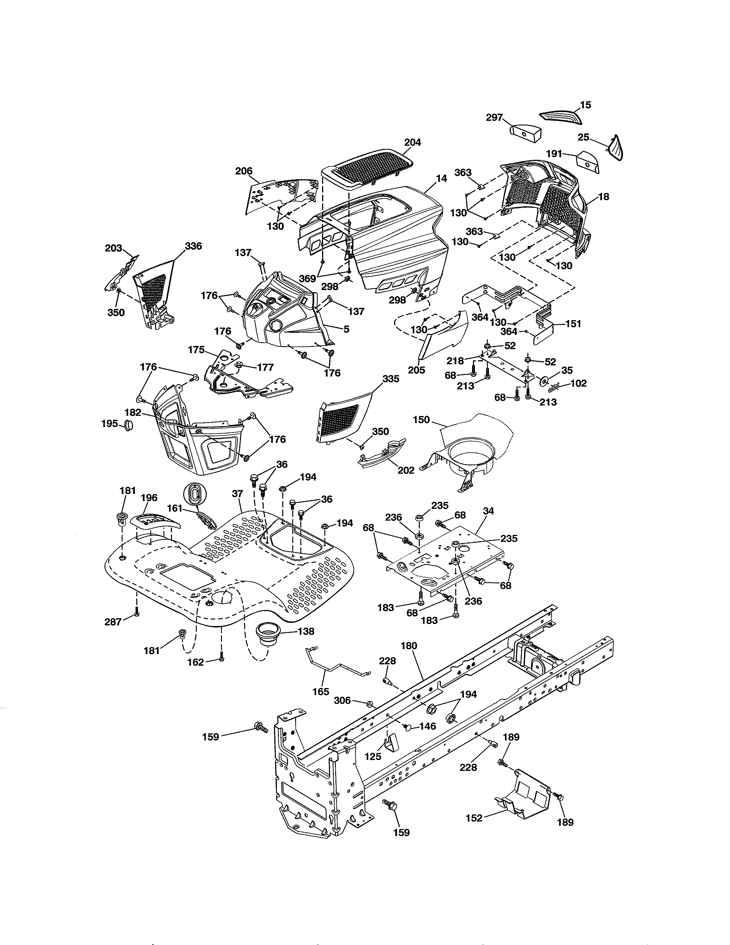 Chassis Assembly Diagram and Parts List for 917991390  Craftsman Lawn Tractor