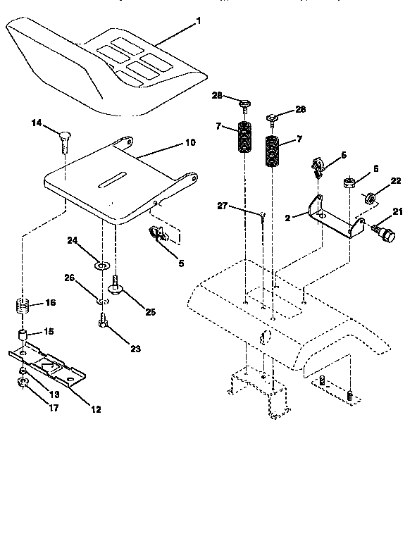 Seat Assembly Diagram and Parts List for 917256661  Craftsman Lawn Tractor