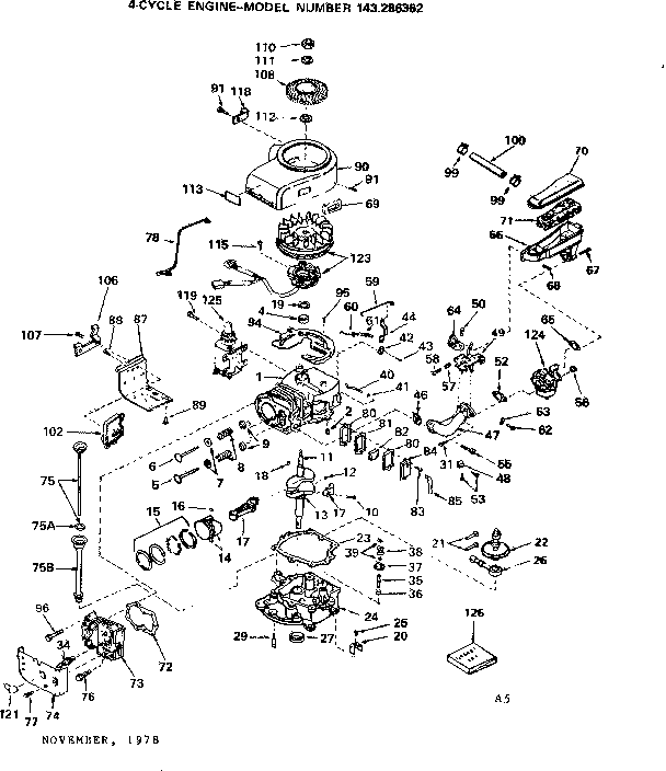 Replacement Parts Diagram and Parts List for 143286362  Craftsman Engine