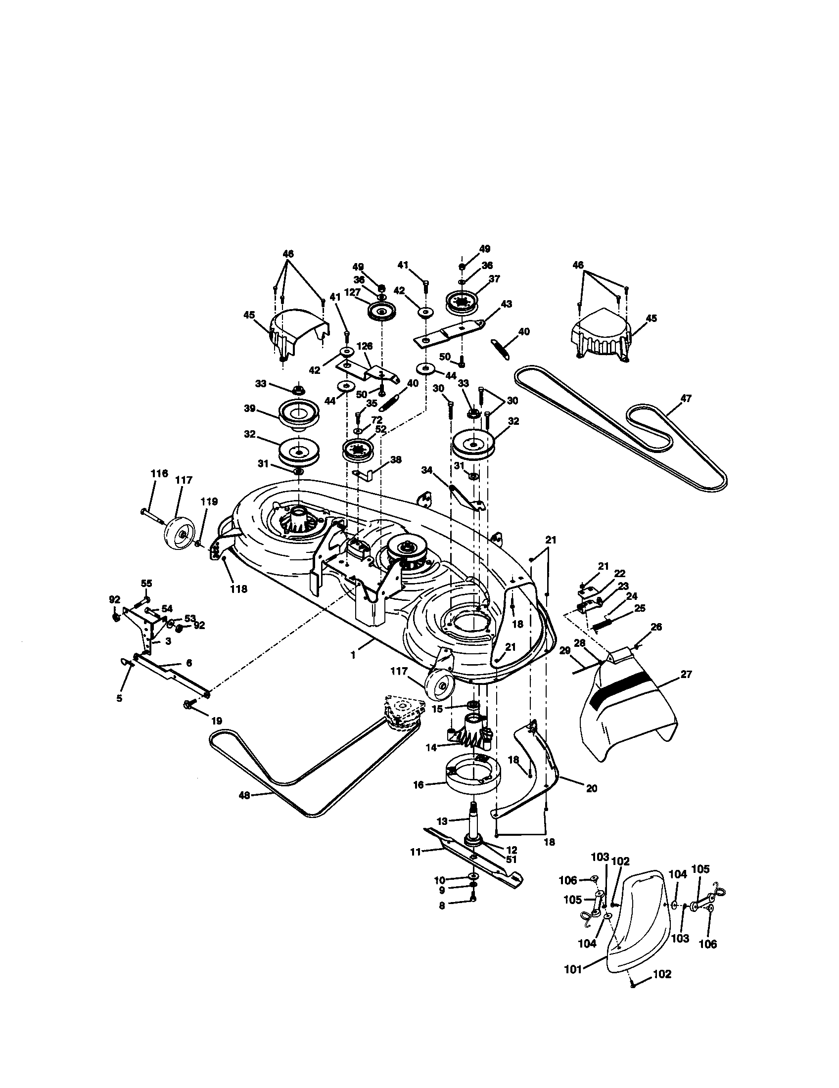 Mower Deck Diagram and Parts List for 917272160  Craftsman Lawn Tractor