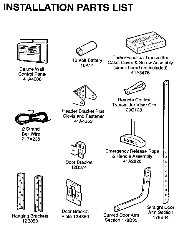 Installation Diagram and Parts List for 139536261SR  Craftsman Garage Door Opener
