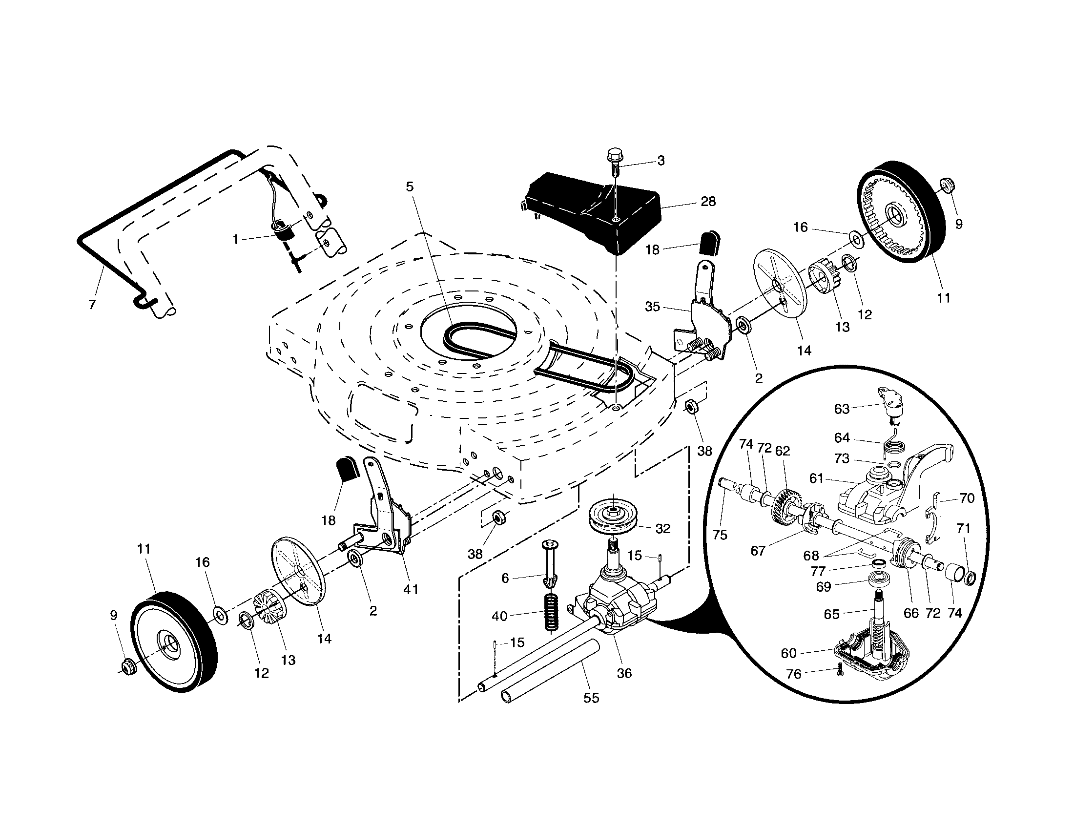 Wheels/gearcase Diagram and Parts List for 917379244  Craftsman Lawn Mower