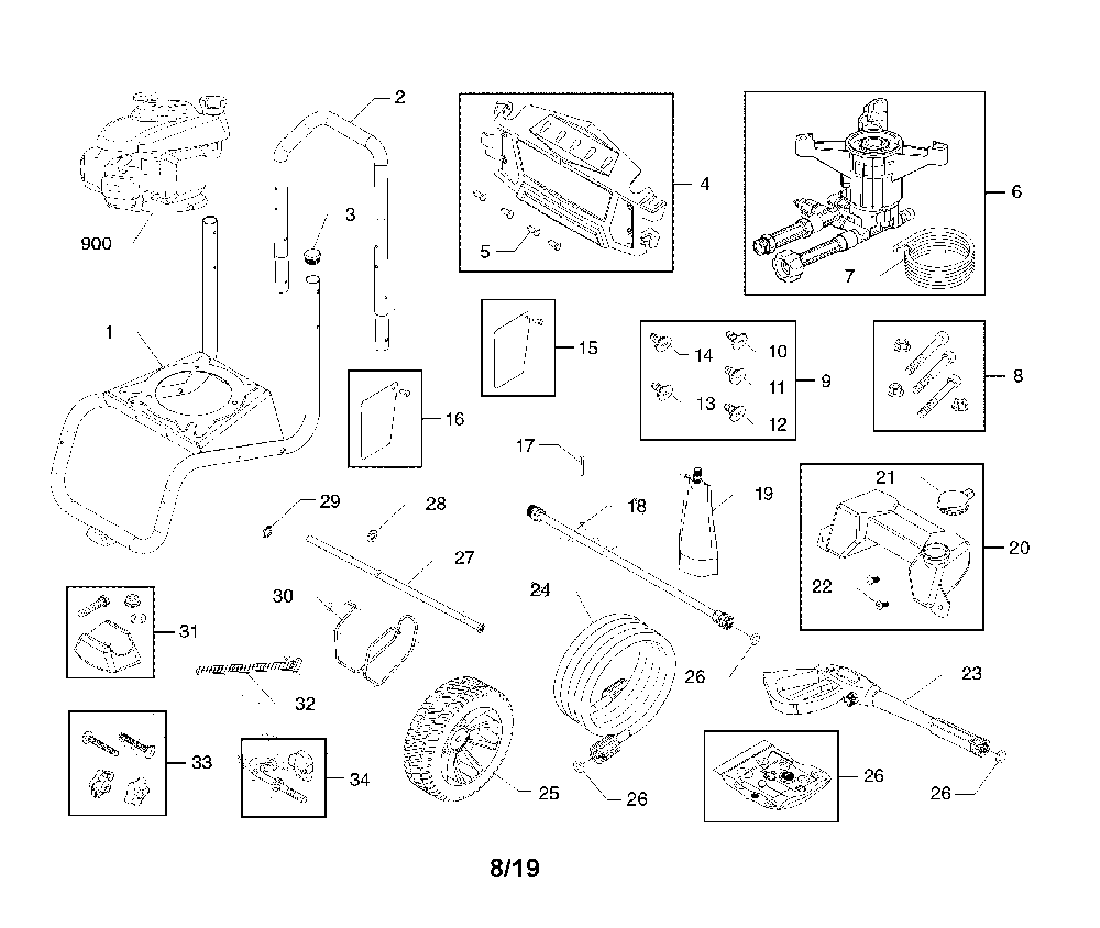 Main unit Diagram and Parts List for CMXGWAS021028  Craftsman Pressure Washer