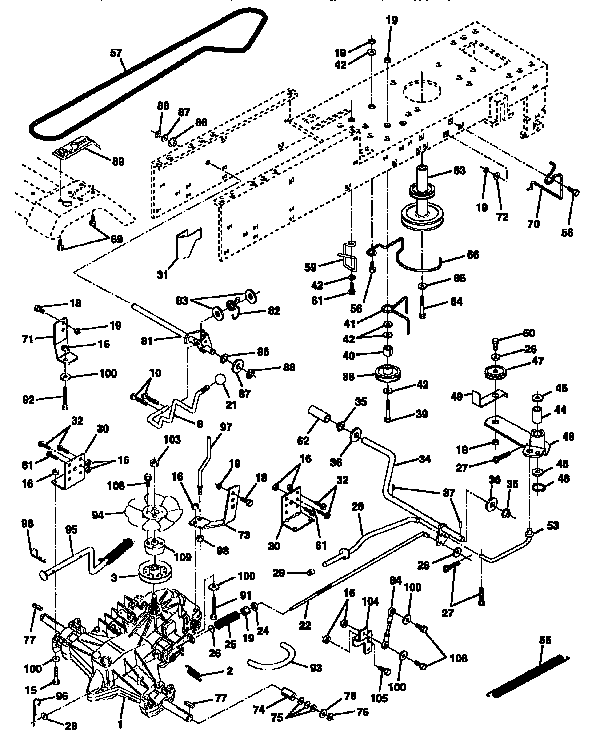 Drive Diagram and Parts List for 917257591  Craftsman Lawn Tractor