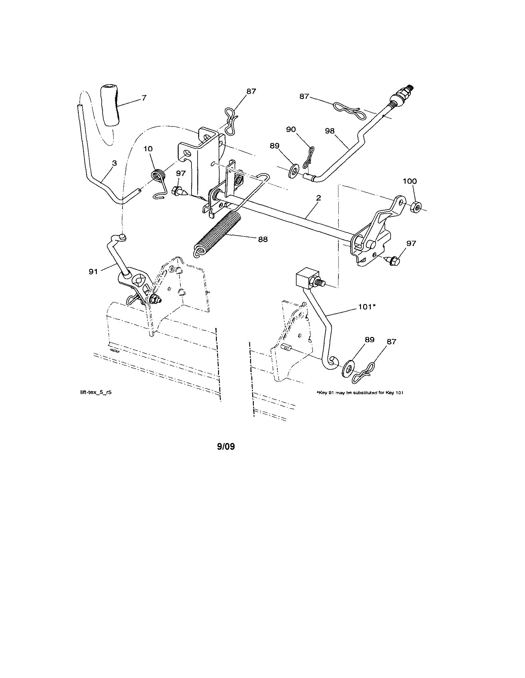 Lift Diagram and Parts List for 917287241  Craftsman Lawn Tractor