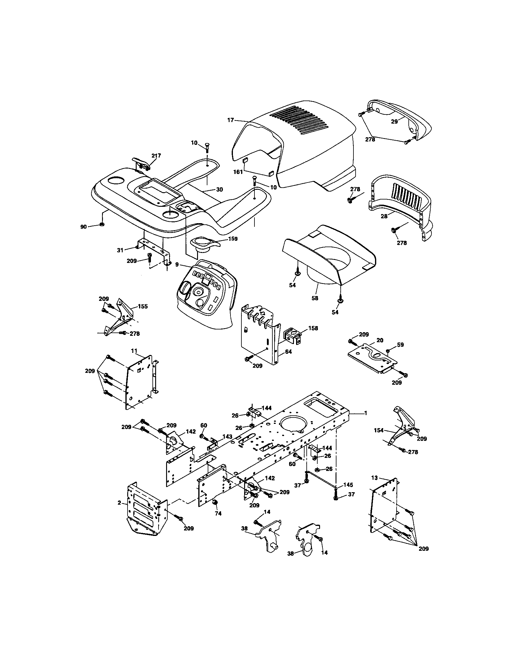 Chassis And Enclosures Diagram and Parts List for 917275700  Craftsman Lawn Tractor