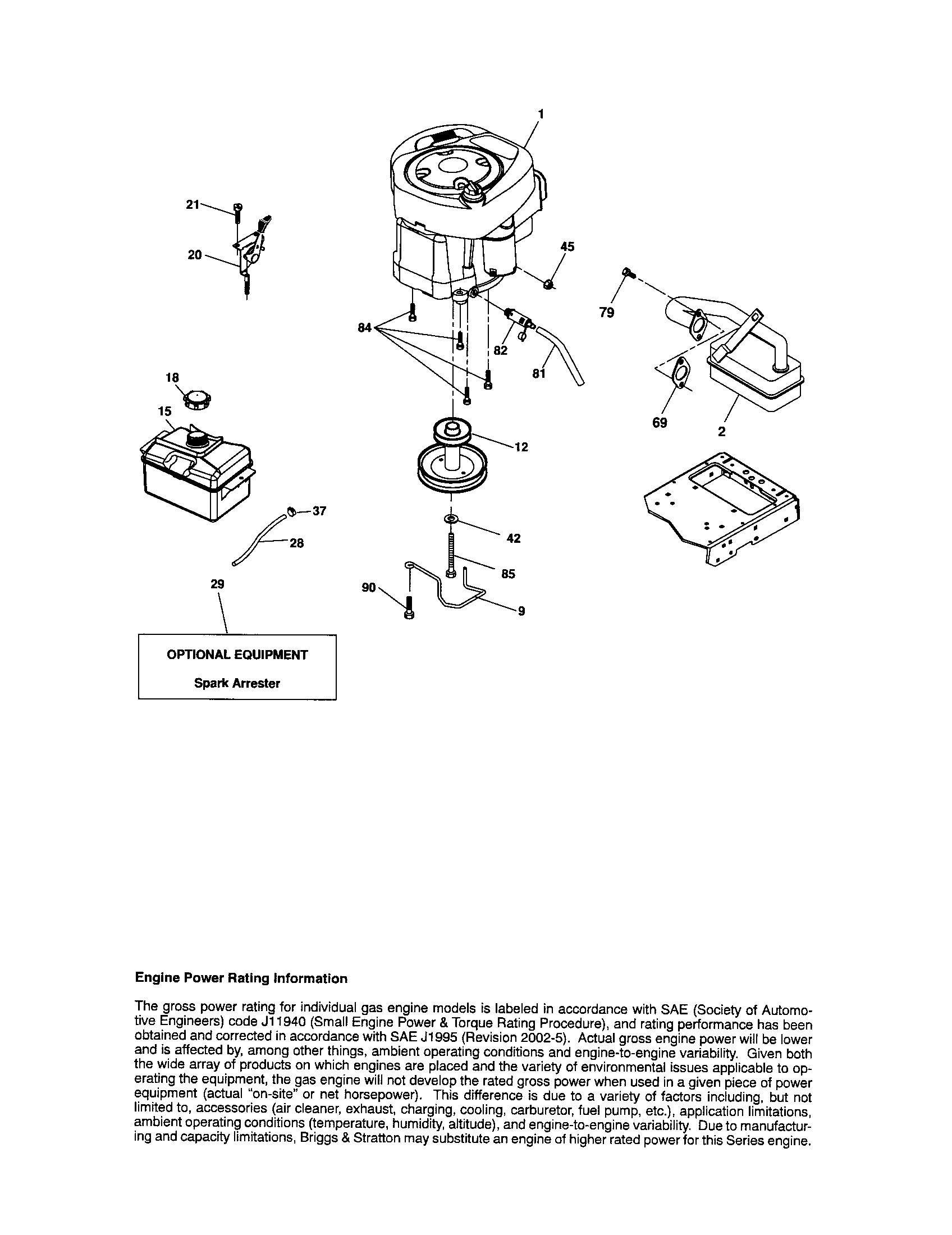 Engine Diagram and Parts List for 917287131  Craftsman Lawn Tractor