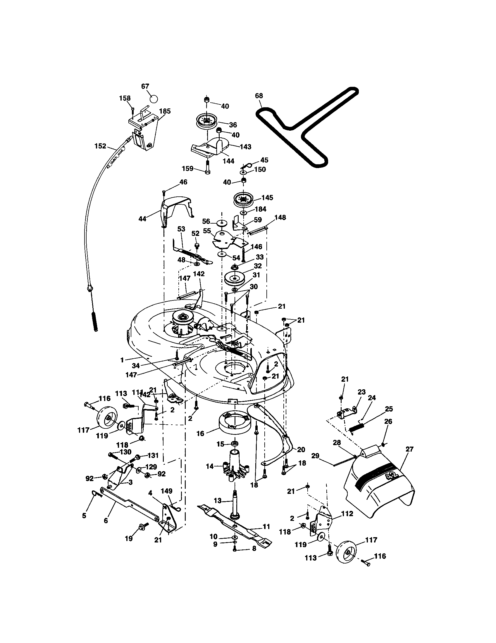 Mower Deck Diagram and Parts List for 917274752  Craftsman Lawn Tractor