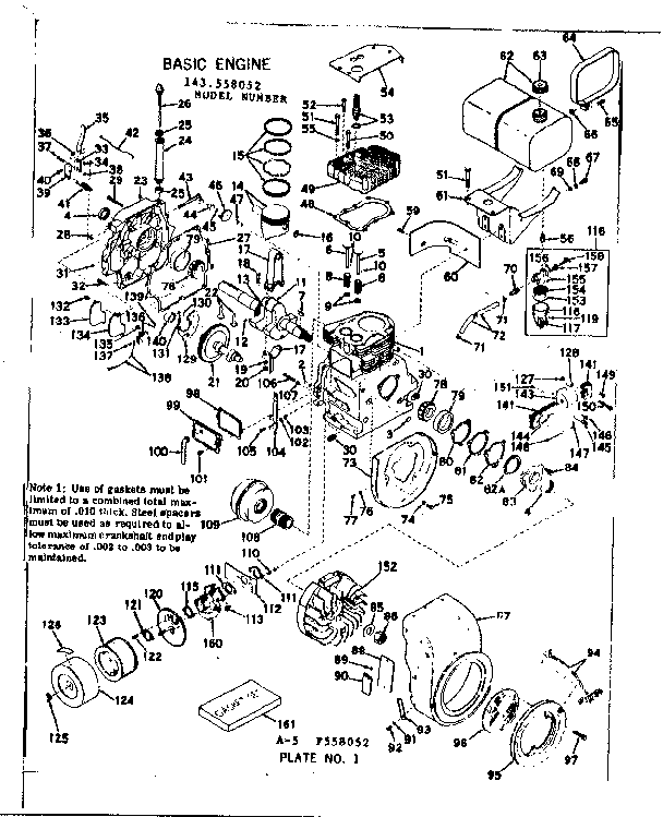 Basic Engine Diagram and Parts List for 143558052  Craftsman Engine