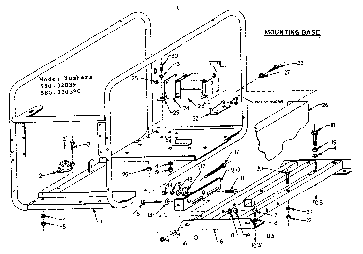 Mounting Base Diagram and Parts List for 580320390  Craftsman Engine