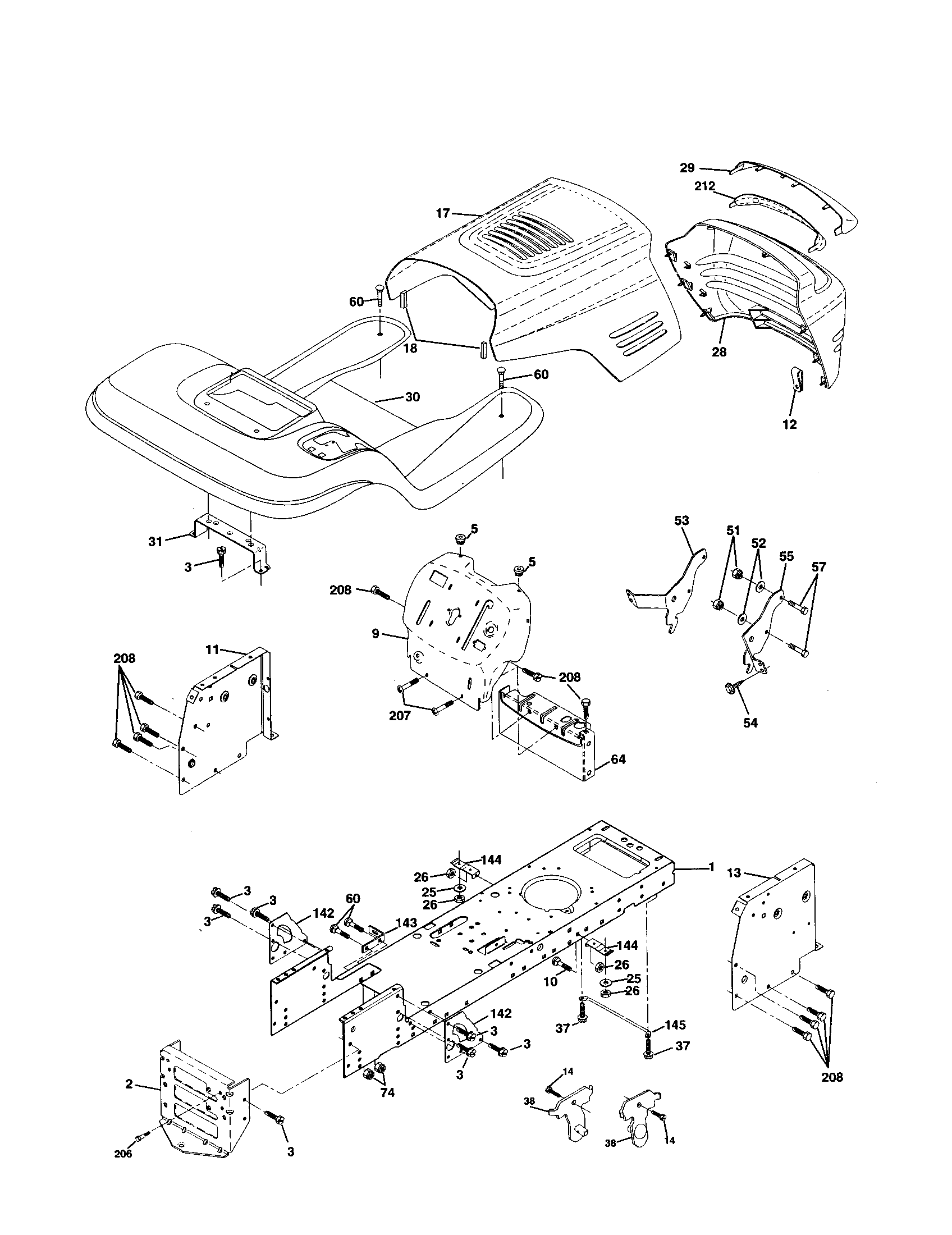 Chassis And Enclosures Diagram and Parts List for 917250450  Craftsman Lawn Tractor