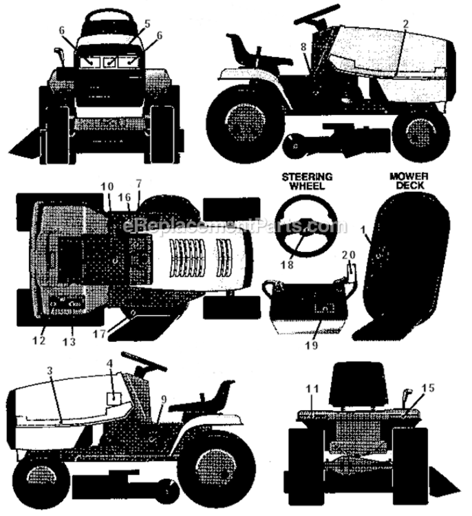 Decals Diagram and Parts List for 536257670  Craftsman Lawn Tractor