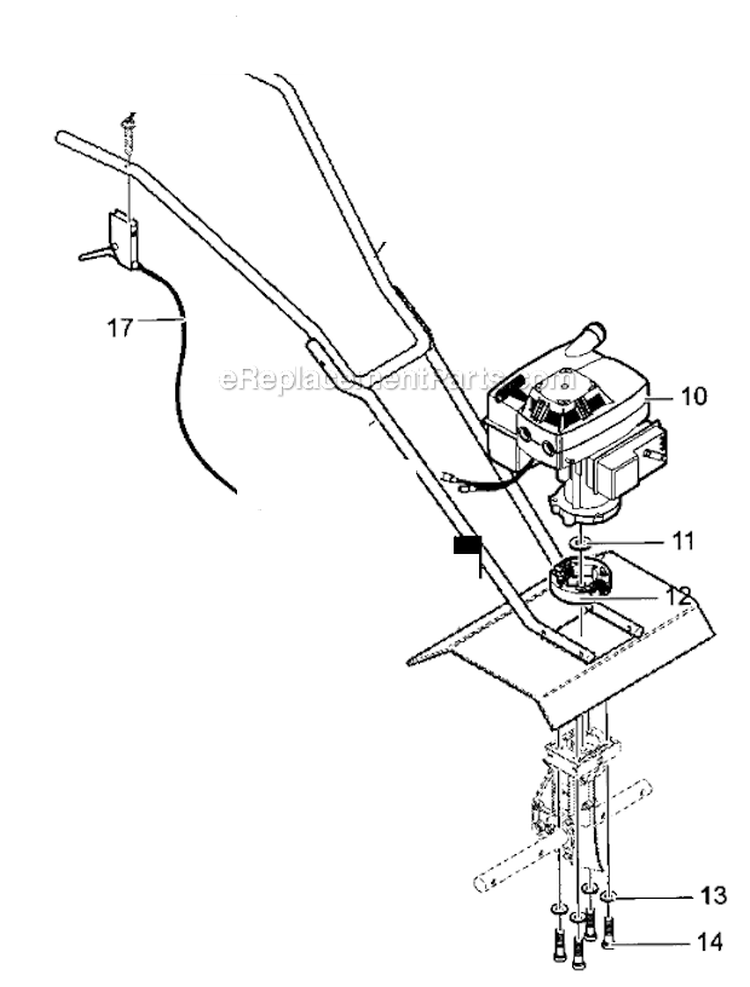 Engine Diagram and Parts List for 536292521  Craftsman Cultivator