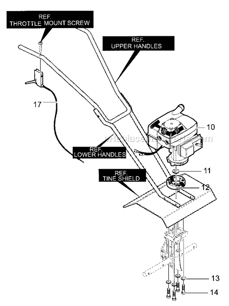 Engine Diagram and Parts List for 536292522  Craftsman Cultivator