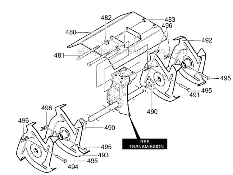Tine Assembly Diagram and Parts List for 536292522  Craftsman Cultivator